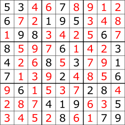 Solved sudoku grid